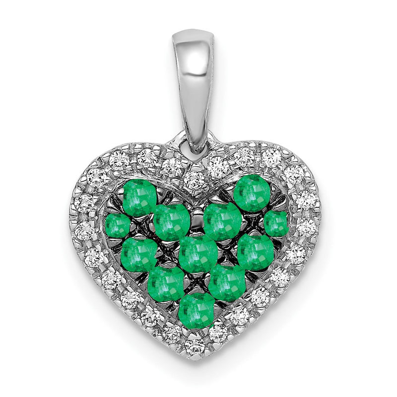 14k White Gold w/Black Rhodium Real Diamond/Emerald Heart Pendant