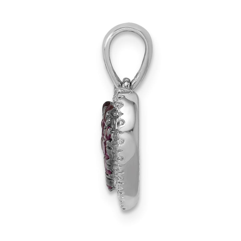 14k White Gold w/Black Rhodium Real Diamond/.31 Ruby Heart Pendant