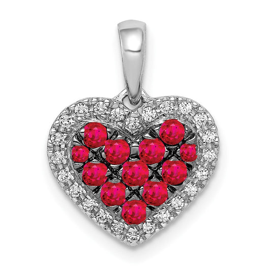 Solid 14k White Gold w/BlacK Rhodium Simulated CZ Simulated/.31 Ruby Heart Pendant