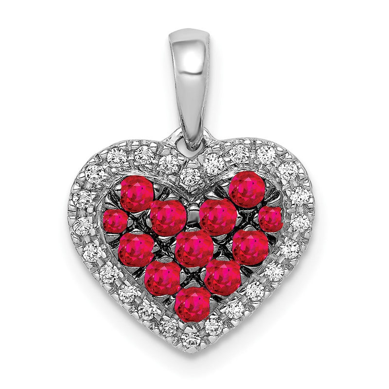 14k White Gold w/Black Rhodium Real Diamond/.31 Ruby Heart Pendant