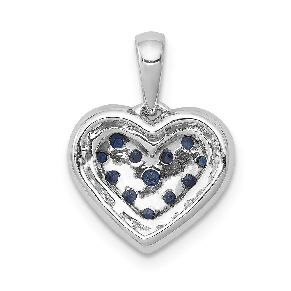 Solid 14k White Gold Simulated CZ and .31 Sapphire Heart Pendant