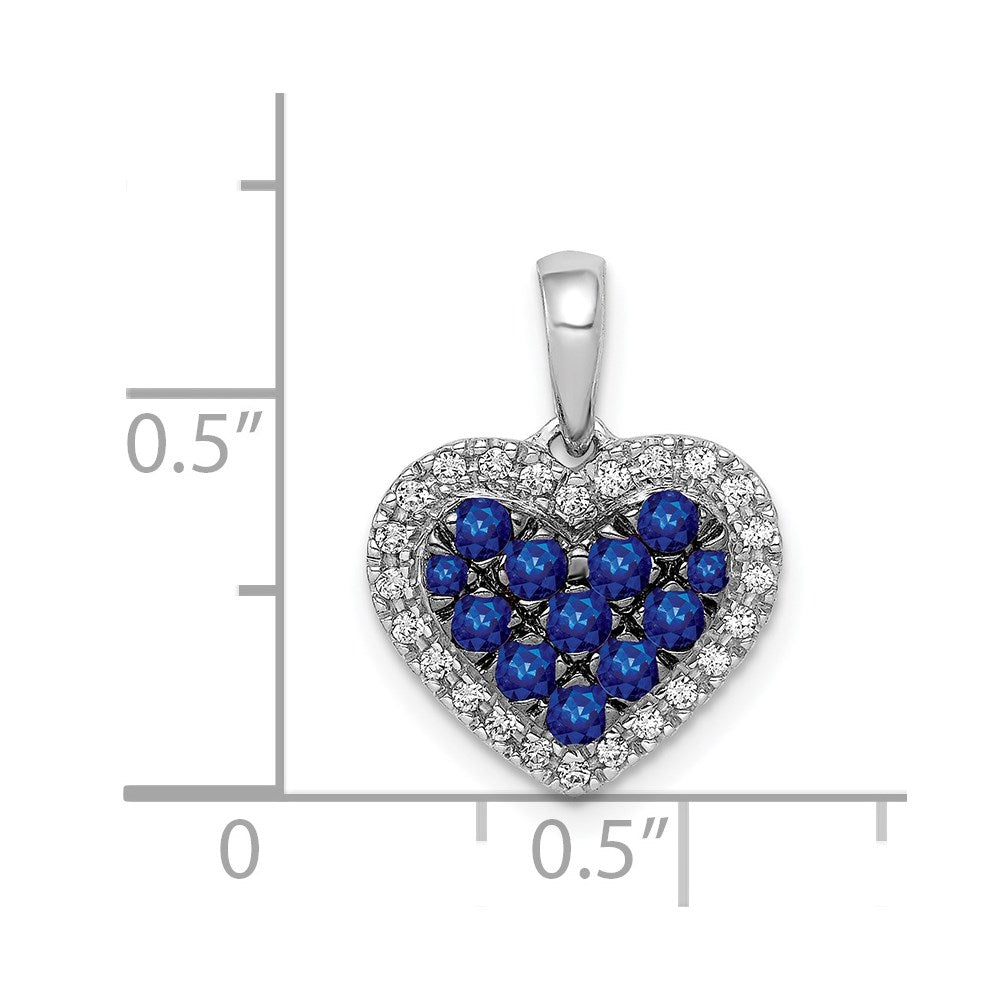 14k White Gold Real Diamond and .31 Sapphire Heart Pendant