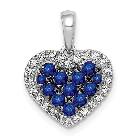 14k White Gold Real Diamond and .31 Sapphire Heart Pendant