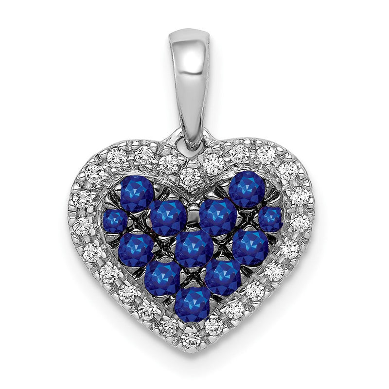 14k White Gold Real Diamond and .31 Sapphire Heart Pendant