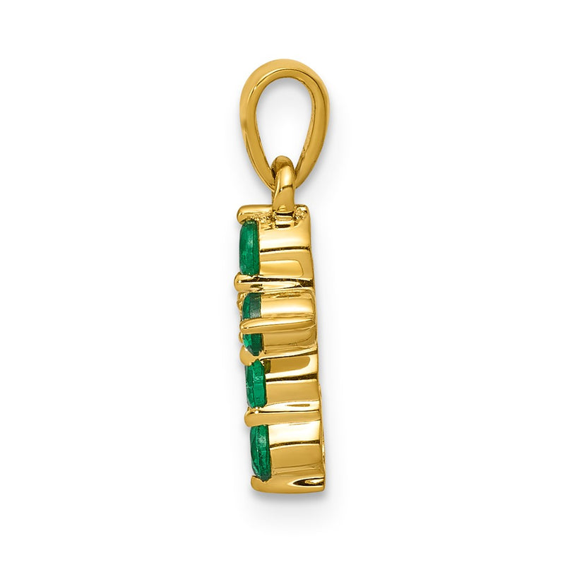 14K Yellow Gold Emerald and Real Diamond Cross Pendant