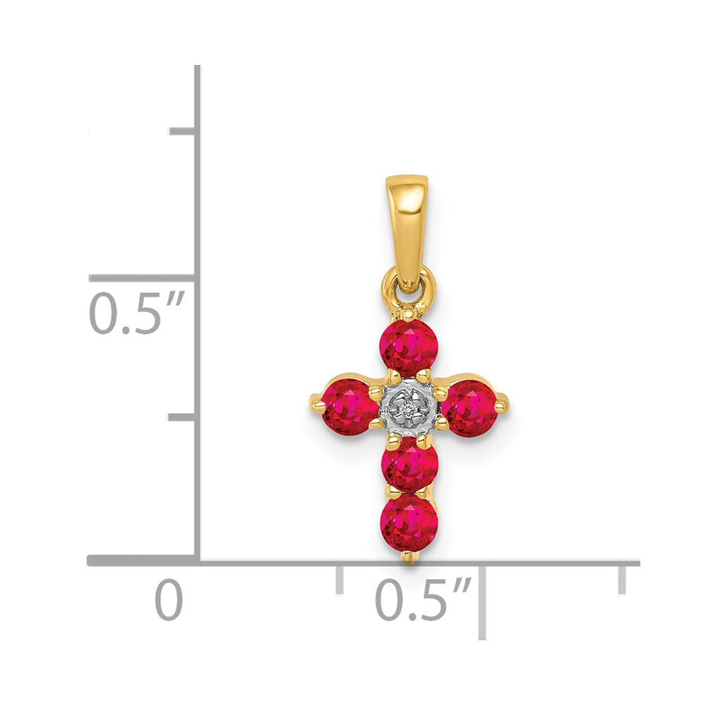 14K Yellow Gold .30 Ruby and Real Diamond Cross Pendant