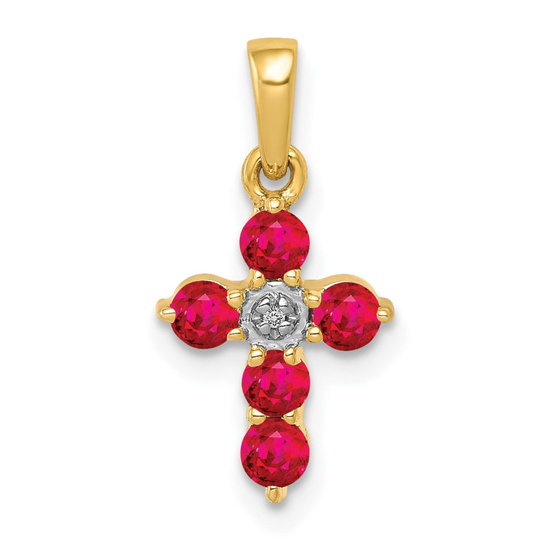 14K Yellow Gold .30 Ruby and Real Diamond Cross Pendant
