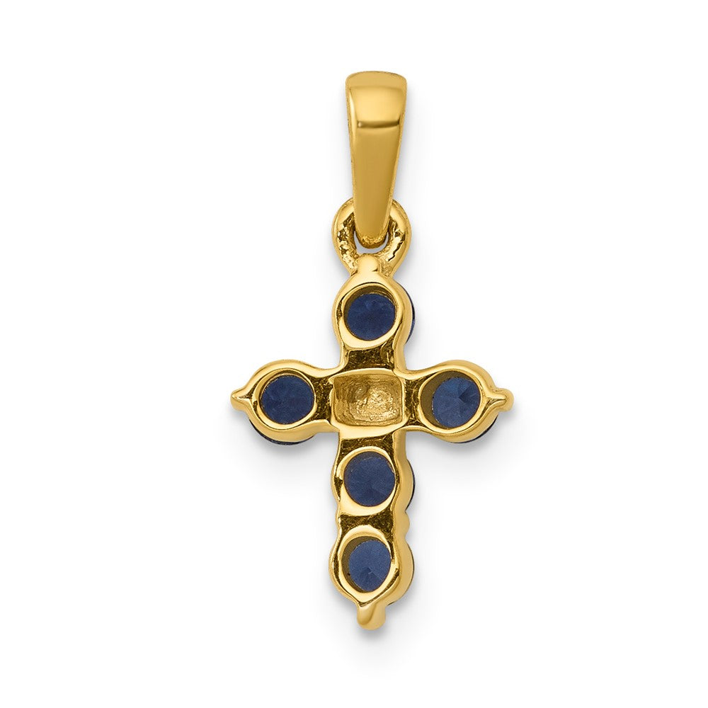 Solid 14k Yellow Gold Simulated Sapphire and CZ Cross Pendant
