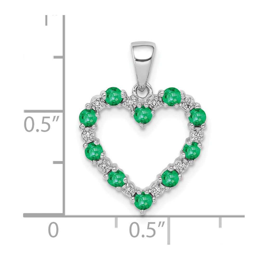 14K White Gold Real Diamond and Emerald Heart Pendant