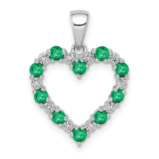 14K White Gold Real Diamond and Emerald Heart Pendant