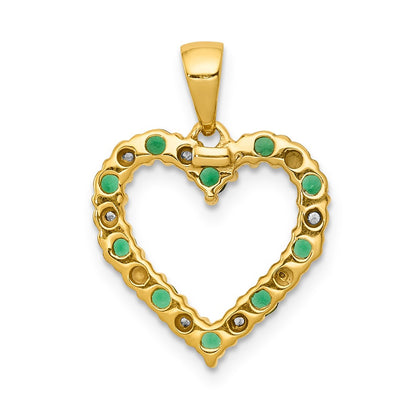 10K Yellow Gold Real Diamond and Emerald Heart Pendant