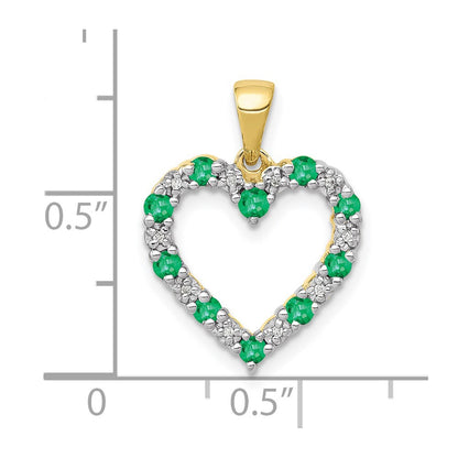 10K Yellow Gold Real Diamond and Emerald Heart Pendant