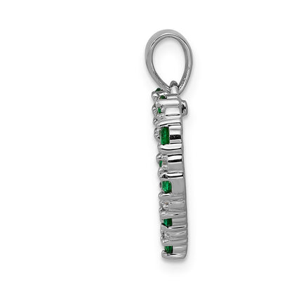14k White Gold Real Diamond and Emerald Heart Pendant