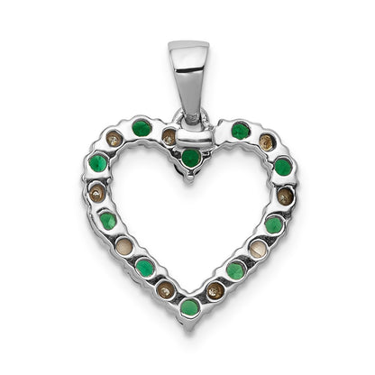 14k White Gold Real Diamond and Emerald Heart Pendant
