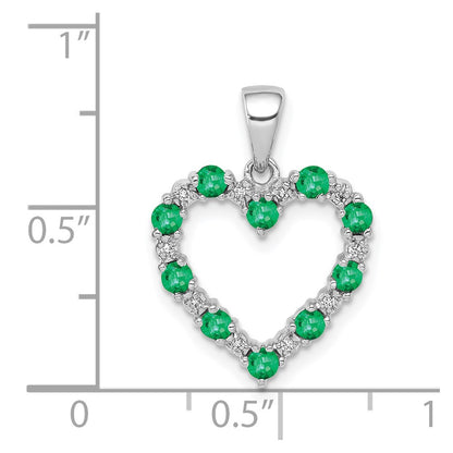 14k White Gold Real Diamond and Emerald Heart Pendant