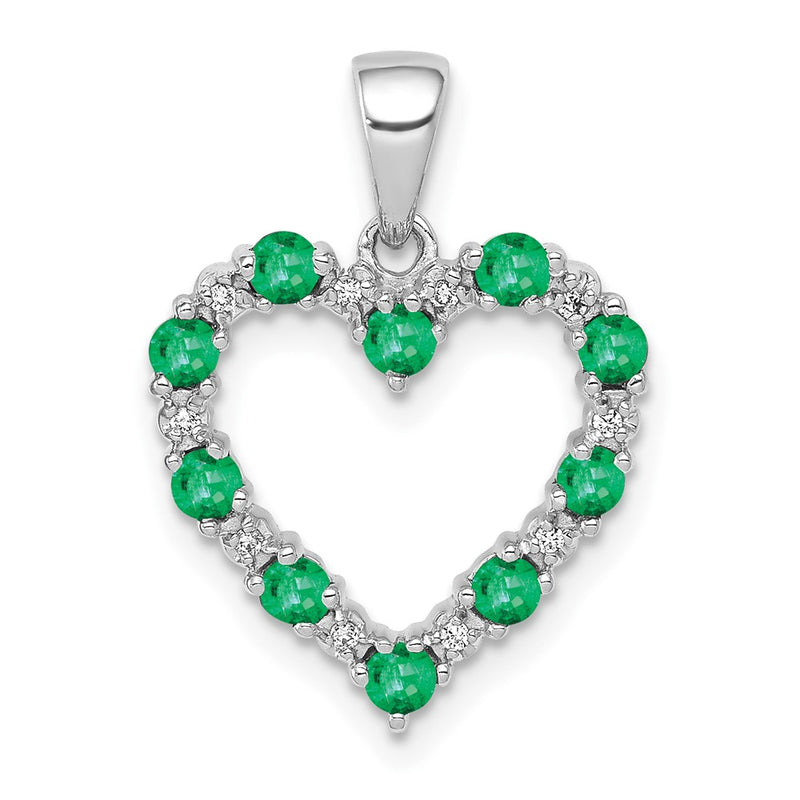 14k White Gold Real Diamond and Emerald Heart Pendant