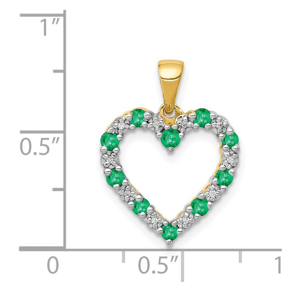 Solid 14k Yellow Gold Simulated CZ and Emerald Heart Pendant