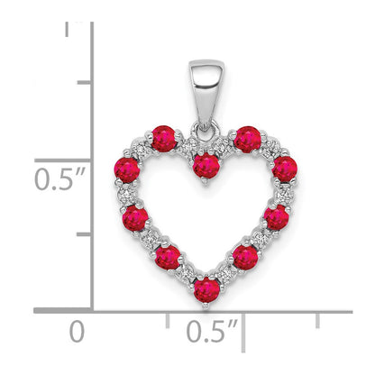 14K White Gold Real Diamond and .35 Ruby Heart Pendant