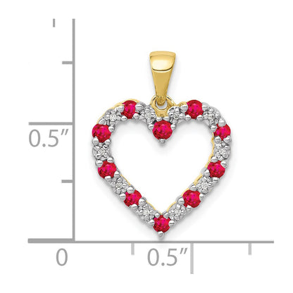 10K Yellow Gold Real Diamond and .35 Ruby Heart Pendant