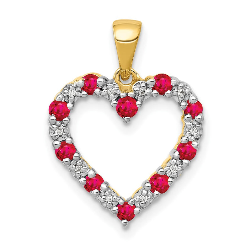 10K Yellow Gold Real Diamond and .35 Ruby Heart Pendant