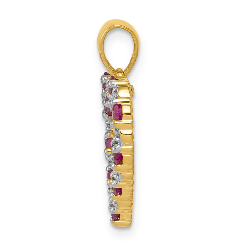 14K Yellow Gold Real Diamond and .35 Ruby Heart Pendant
