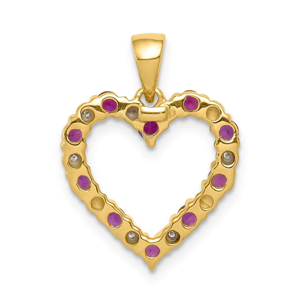 14K Yellow Gold Real Diamond and .35 Ruby Heart Pendant