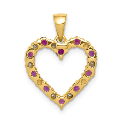 14K Yellow Gold Real Diamond and .35 Ruby Heart Pendant