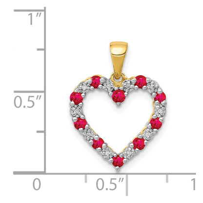 14K Yellow Gold Real Diamond and .35 Ruby Heart Pendant