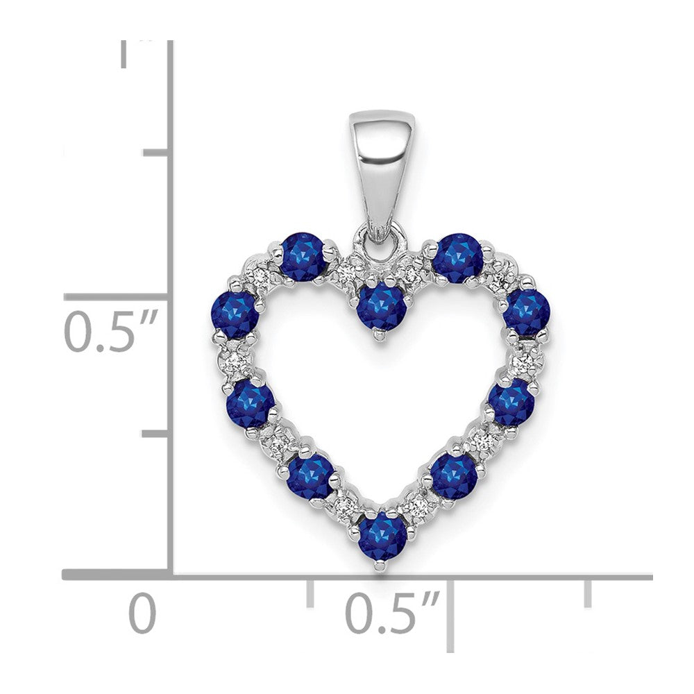 14K White Gold Real Diamond and Sapphire Heart Pendant