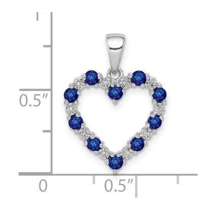 14K White Gold Real Diamond and Sapphire Heart Pendant