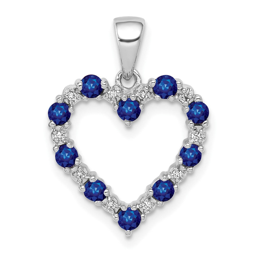 14K White Gold Real Diamond and Sapphire Heart Pendant