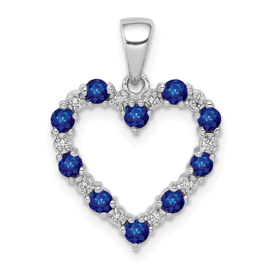 14K White Gold Real Diamond and Sapphire Heart Pendant