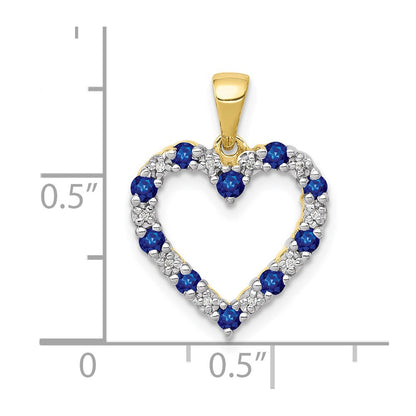10K Yellow Gold Real Diamond and Sapphire Heart Pendant