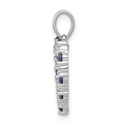 14k White Gold Real Diamond and Sapphire Heart Pendant