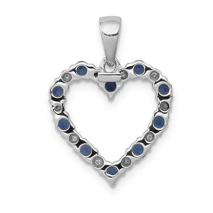 14k White Gold Real Diamond and Sapphire Heart Pendant
