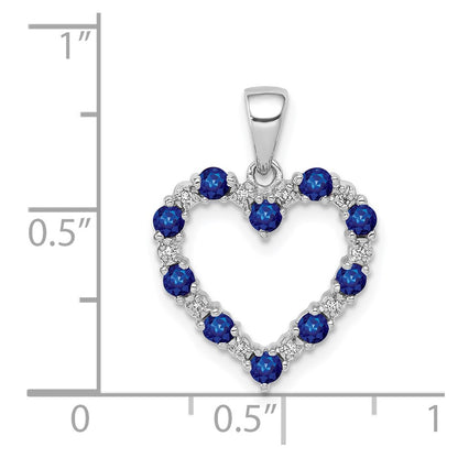14k White Gold Real Diamond and Sapphire Heart Pendant