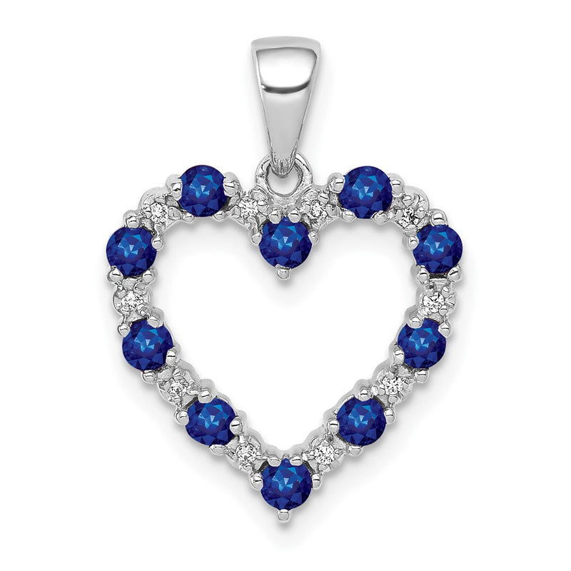 14k White Gold Real Diamond and Sapphire Heart Pendant