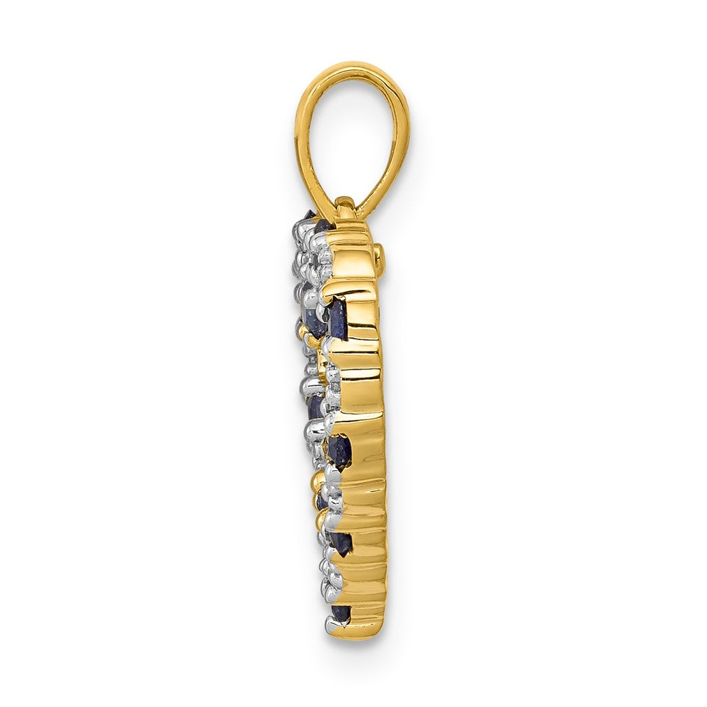 14K Yellow Gold Real Diamond and Sapphire Heart Pendant