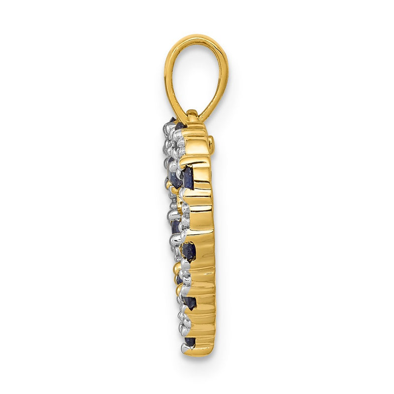 14K Yellow Gold Real Diamond and Sapphire Heart Pendant
