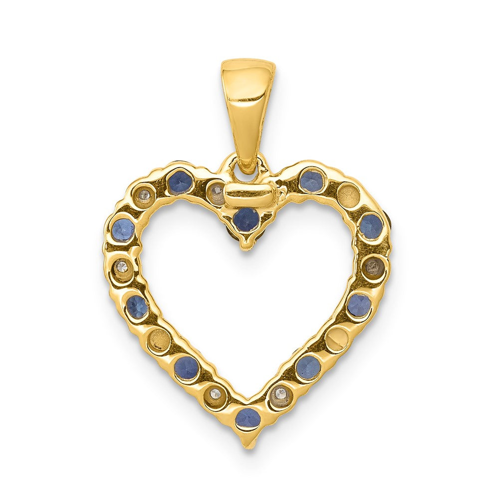 14K Yellow Gold Real Diamond and Sapphire Heart Pendant