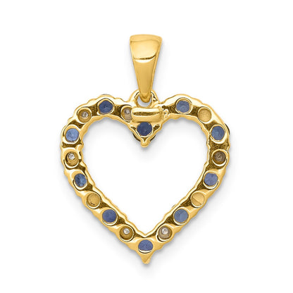 14K Yellow Gold Real Diamond and Sapphire Heart Pendant