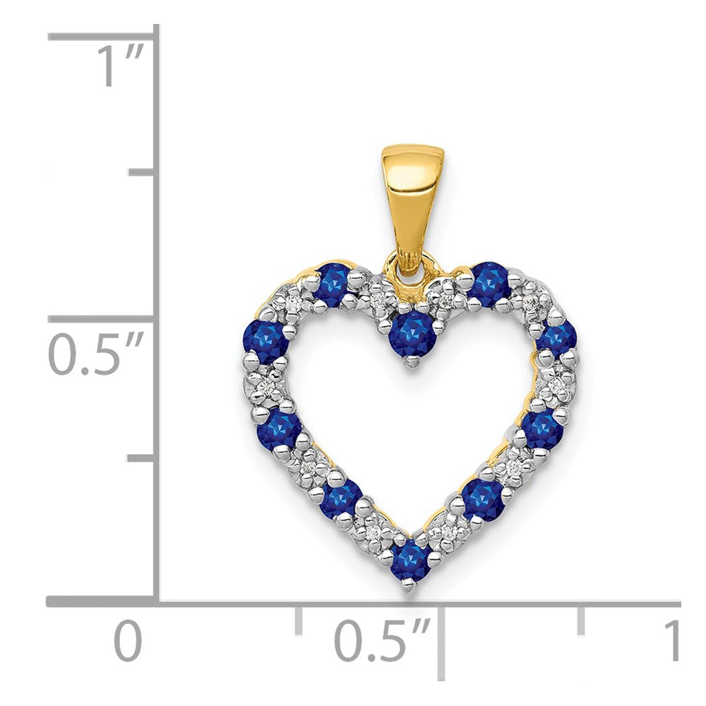 14K Yellow Gold Real Diamond and Sapphire Heart Pendant