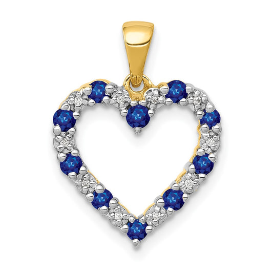 Solid 14k Yellow Gold Simulated CZ and Sapphire Heart Pendant