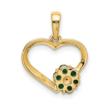 10K Yellow Gold Real Diamond and Emerald Heart and Flower Pendant