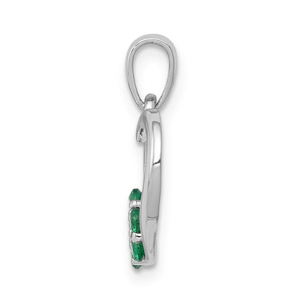 14k White Gold Real Diamond and Emerald Heart and Flower Pendant