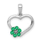 14k White Gold Real Diamond and Emerald Heart and Flower Pendant