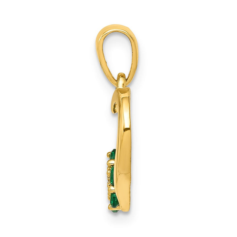 14K Yellow Gold Real Diamond and Emerald Heart and Flower Pendant