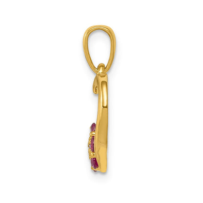 10K Yellow Gold Real Diamond and Ruby Heart w/ Flower Pendant