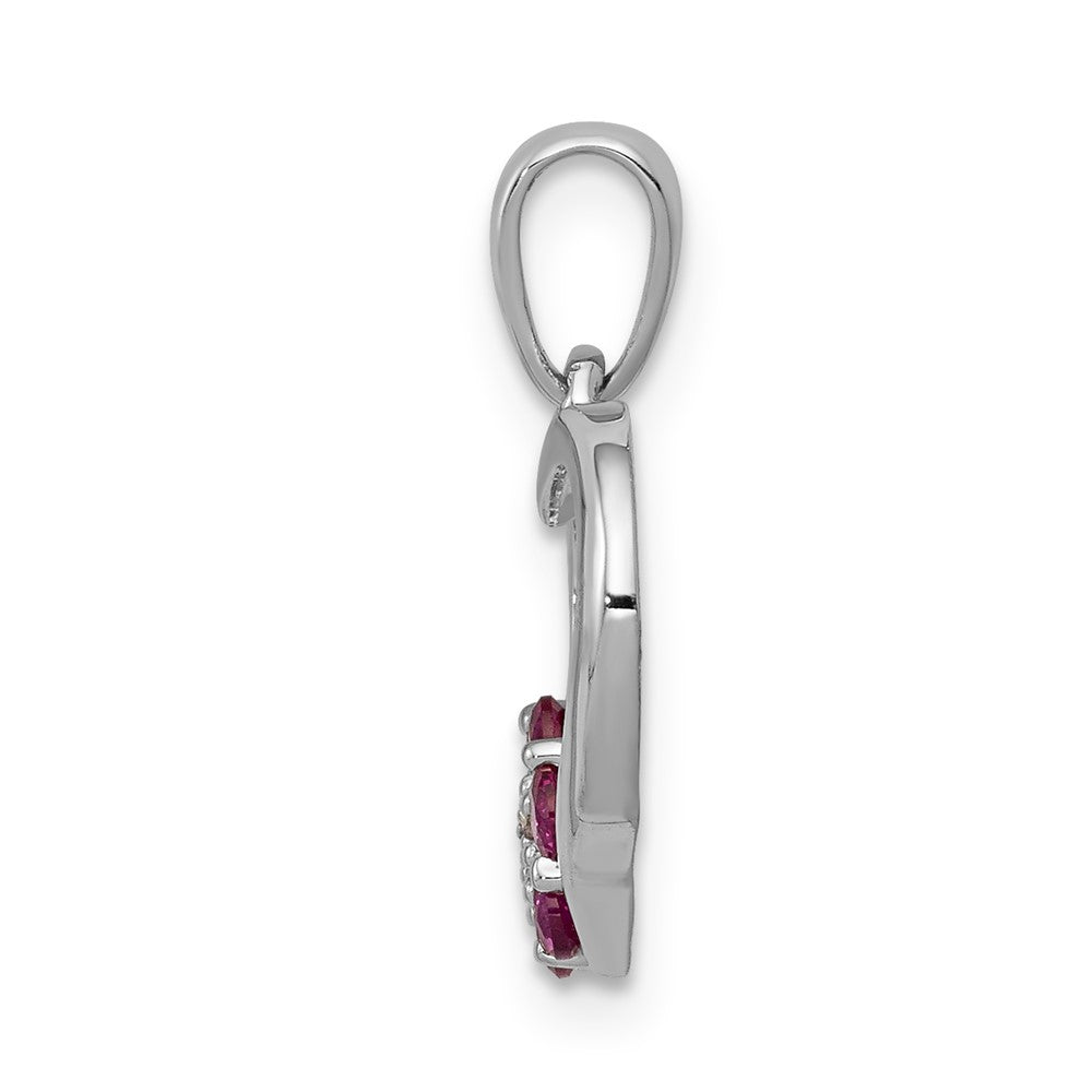 Solid 14k White Gold Simulated CZ and Ruby Heart w/ Flower Pendant