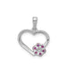 Solid 14k White Gold Simulated CZ and Ruby Heart w/ Flower Pendant